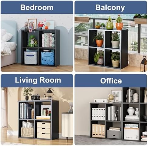4 Cube Organizers and Storage, Open Shelf Storage, Includes 4 Corner Bumpers, Space-Saving Vertical Storage for Living Room, Home Office, 41.7" H x 27.6" W x 11.8" D, Black