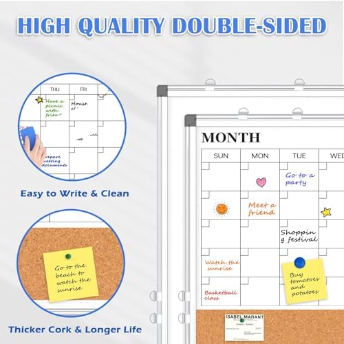 Large Dry Erase Calendar Whiteboard for Wall, 48" x 36" Month White Board
