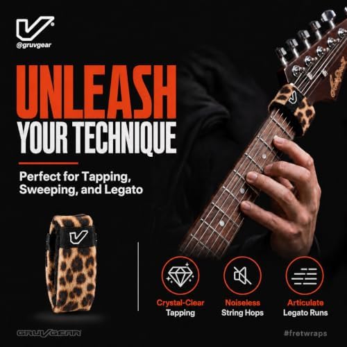 Gruv Gear Fret Wrap & Guitar Mute, Fretwrap for Acoustic, Electric & Bass | String Dampener Recording, Tapping & Practice Accessory (1 Pack, Extra Large Leopard, Fits 7-12 String Bass, Extended