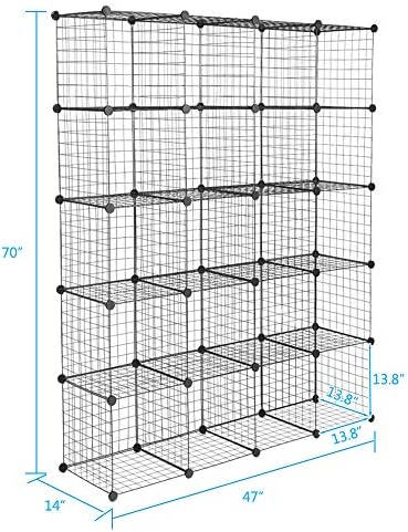 20-Cube Metal Wire Cube Storage with 1 Wooden hammer Stackable Storage Bins, Modular Bookcase, DIY Closet Cabinet Ideal for Living Room Bedroom, Home, Office 47''L x 14''W x 70''H Black (20-Cube)