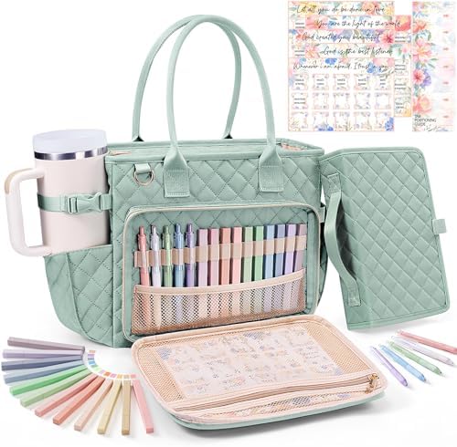 Large Bible Bag with Bible Cover Case for Women, Quilted Church Tote Bag