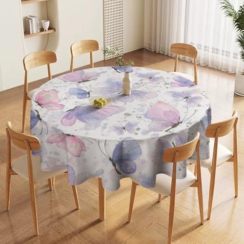 Purple Butterfly Tablecloth, Watercolor Pink Butterfly Abstract Cartoon Print Table Cloth for Farmhouse Kitchen Dinning Room Picnic Parties Home Decor, 36x36in