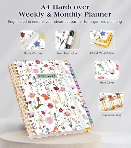 Academic Planner 2026-2027, 18 Months Weekly and Monthly Hardcover Planner, July 2026 - December 2027, 8.5" x 11" A4 Large Daily Calendar Planner Book with Tabs, Spiral College School Agenda Organizer for Student Teacher, Garden