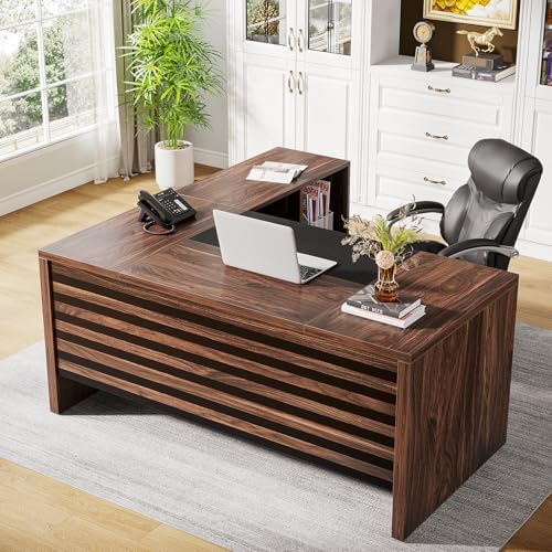 Tribesigns 62.2" L-Shaped Executive Desk with Mobile File Cabinet