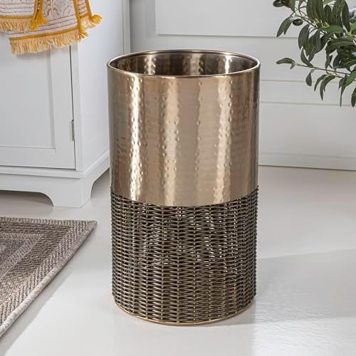 happimess Asher 4.13 Gal Faux Wicker Cylinder Waste Basket, Bronze/Coffee