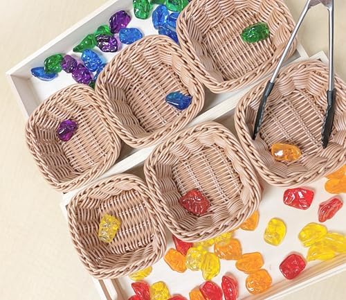 Constructive Playthings Plastic Wicker Baskets for Storage, Set of 12 | Educational or Home Setting, Stores Toddler Toys, Keys, Jewelry and Classroom Supplies, Stackable, Set of 12 Woven Baskets