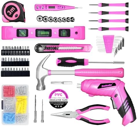 Pink Tool Set for Women,130 Piece Home Tool Kit for Women with 3.6V Cordless Rechargeable Screwdriver,Basic Household Tool Kit Set for New Home,Apartment,College Dorm & DIY Projects