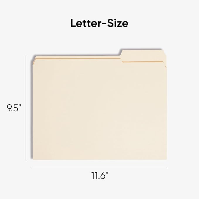 Smead File Folders Letter Size,Reinforced 1/3-Cut Tab,Assorted Positions,Letter Size,Manila Folders 8.5 x 11,100 per Box (10334),(Pack of 5)
