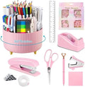 Office Supplies,School Supplies,Pink Desk Accessories,Desk Organizer,Scissors,Stapler,Tape Dispenser,Binder Clips,Staples,Staple Remover,Sticky Notes,Clear Tape,Pen,Ruler,Best Gift,11pcs