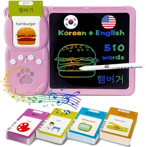 Talking Flash Cards with Writing Tablet - Korean English, Pink