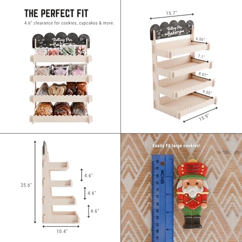 HOTCAN Wooden Cookie Display Stand with Chalkboard Sign for Bakers, Vendors, Craft Fairs | Pastry Display for Market Booths & Events | 4 Tiered Cookie Display for Muffins, Cakes, and Pastries(Natural)