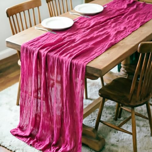 Fuschia Cheesecloth Table Runner Fall Boho Wedding Birthday Home Decor