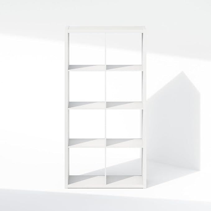 Furinno Simple 8-Cube Storage Organizer, Extra Thick Frame, Plain White | Vertical/Horizontal, Open Back, Display Shelf, Shelving Unit, Storage Shelves, for Organization, Living Room, Home Office