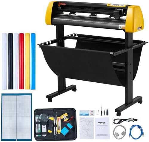 VEVOR Vinyl Cutter Machine, 34 in / 870 mm Max Paper Feed Cutting Plotter, Automatic Camera Contour Cutting LCD Screen Printer with Stand Adjustable Force and Speed for Sign Making Plotter Cutter