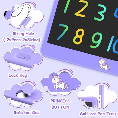 Hockvill LCD Writing Tablet for Kids 12 Inch, Kids Learning Toys Drawing Pad for Girls Boys, Unicorn Doodle Board for Toddlers 3 4 5 6 7 8 Year Old Travel Essentials, Christmas Brithday Gifts for Kids