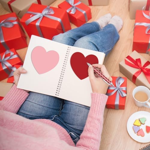JarThenaAMCS 60Pcs Valentine's Day Sticky Notes with Ballpoint Writing Pens Pink Red White Heart Stationery Set Appreciation Gifts for Students Home Office Classroom Party Favors