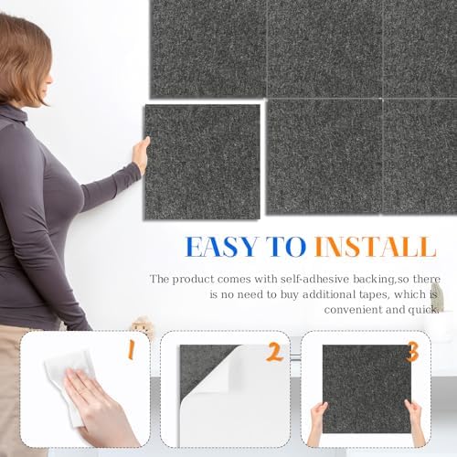 DOLLAR BOSS Felt Cork Board Tiles 48" x 36" Bulletin Board, 12 Pcs Grey