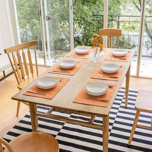 Demetex Orange Fall Placemats Set of 8 Linen Textured Fabric Place Mats Rectangle Cloth Table Mats for Home Office Table Decor, 13x19 inch, Orange