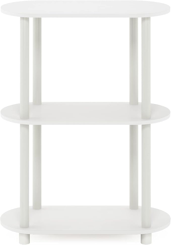 Furinno Turn-N-Tube No Tools 3-Tier Modern Oval Side Display Rack, White/Virgin White | Rounded Edges, Book Shelf, Open Frame Storage Shelves, Round Tubes, for Organization and Storage, Living Room, Home Office