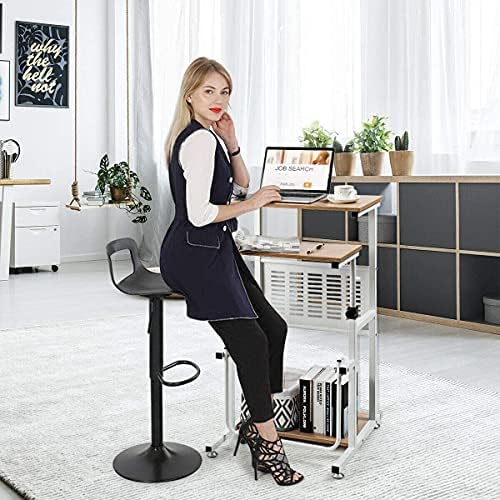 Goplus Topment Height Adjustable Standing Desk, Home Office Writing Workstation with U-Shaped Footrest, Sturdy Steel Frame, Adjustable Pads, Space-Saving Sit Stand Laptop Table with Storage