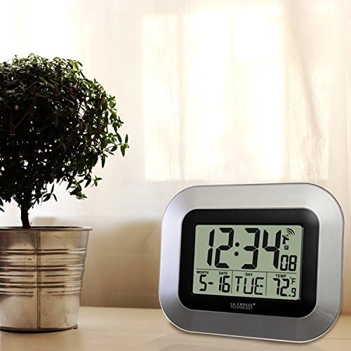 La Crosse Technology WT-8005U-S Atomic Digital Wall Clock with Indoor Temperature, Silver