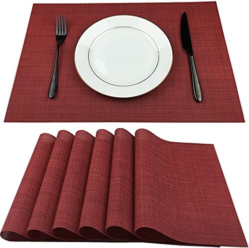 WAZAIGUR Placemats Crisscross Woven Vinyl Place Mats Set of 6 Red