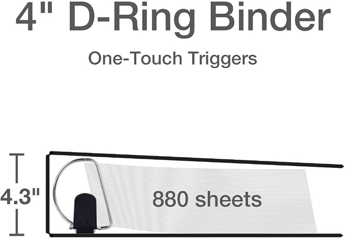 Cardinal 3 Ring Binder, Binders for School and Office, Durable 4 Inch Premier Easy Open Binder, ONE-Touch Locking Slant-D Rings, 880-Sheet Capacity, ClearVue Cover, PVC-Free, White (10340CB)
