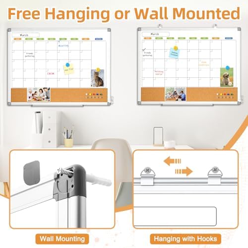 Calendar Whiteboard for Wall, 36" x 24" Dry Erase Monthly White Board