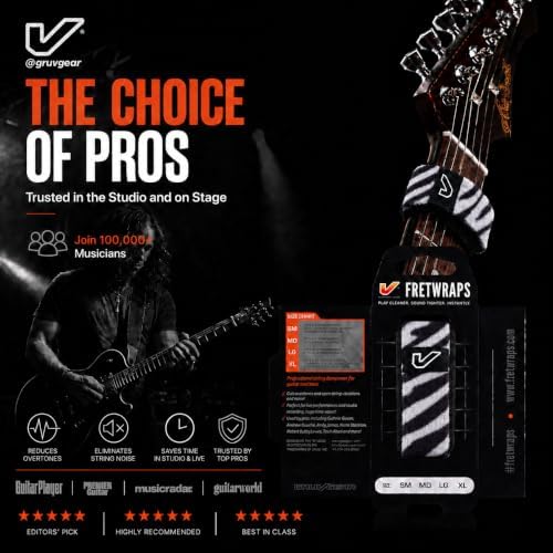 Gruv Gear Fret Wrap & Guitar Mute, Fretwrap for Acoustic, Electric & Bass | String Dampener Recording, Tapping & Practice Accessory (1 Pack, Small Zebra, Fits 4 String Bass, 6 String Guitar)