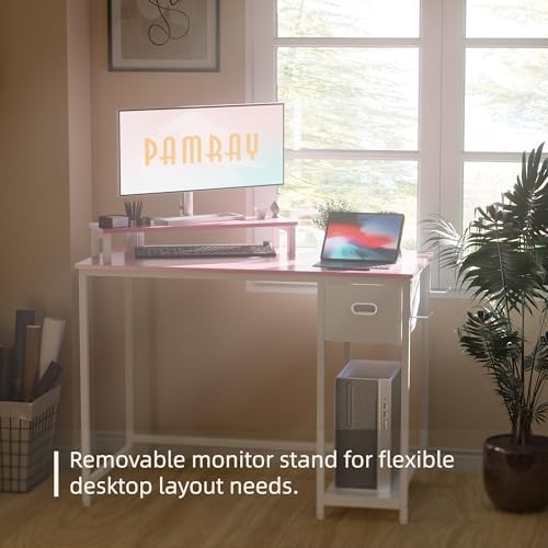 Pamray 39 Inch Small Computer Desk with Monitor Stand and Drawer for Gaming