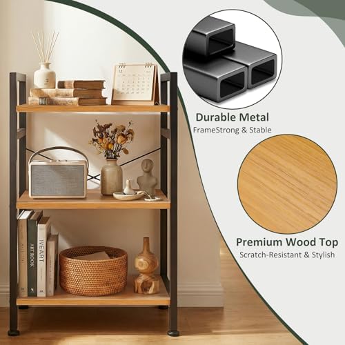 3 Tier Bookshelf, Free Standing Bookcase with Open Storage Shelves