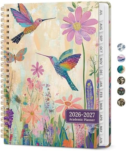 Planner 2026-2027, Jul 2026-Jun 2027 Academic Monthly & Weekly Planner | 6.3" x 8.5" Hardcover Pretty Calendar Planner for Women, Spiral Organizer for School Office Home Supplies, Hummingbird Garden