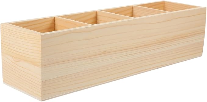 EXCEART Pine Wood Pen Holder 3 Compartment Desktop Organizer Storage | 12.18 inch wooden organizer for pens, makeup brushes, office supplies, and small items with stylish desk home organization