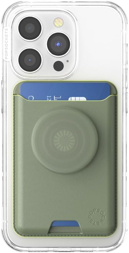 PopSockets Phone Wallet for MagSafe with Grip- Eucalyptus | PopWallet, Holds 3 Cards, Magnetic, Removable, Secure, Green, Teal, Turquoise, Men, Boys