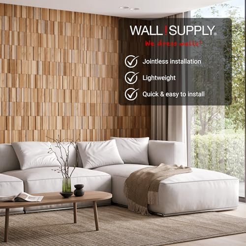 Wall!Supply 3D Wall Panels – Reclaimed Vertical Asian Teak Wood – Home Decor Wallpaper Alternative for Living Room, Bedroom & Office – Easy DIY Installation – 16 Pack, Covers 11.15 Sq Ft