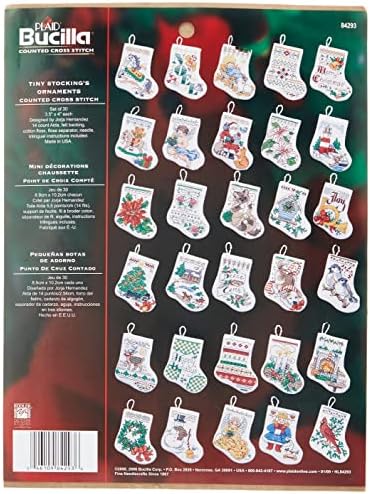 Bucilla Counted Cross Stitch Ornament Kit, 84293 Tiny Stocking, White