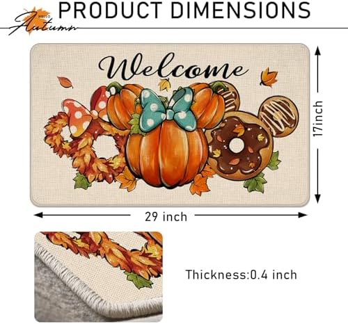 Welcome Pumpkin Decorative Front Door Mat, Autumn Wreath Doughnut