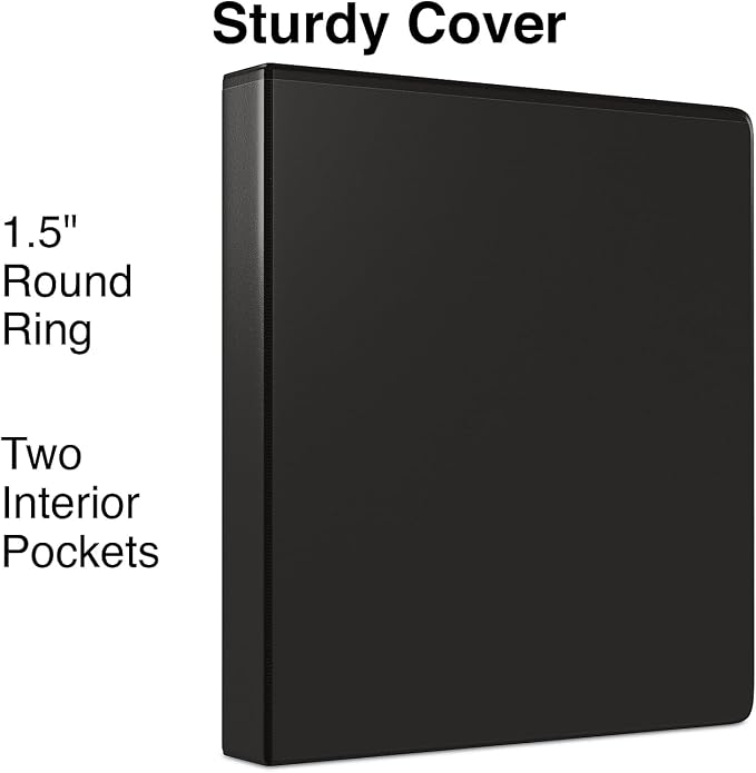 Staples Simply Economy 1.5-Inch Round Ring View Binder, Holds Up to 275 Sheets Each, 12-Pack, Black, Lightweight Binders for School & Office