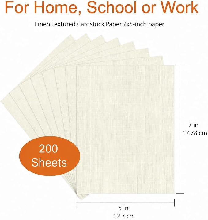 200 Sheets Ivory Linen Textured Cardstock Paper for Printing 5x7 Inch | Thick but Printer-Friendly Card Stock for Wedding Baby Shower Invitations and Mixed Media Projects