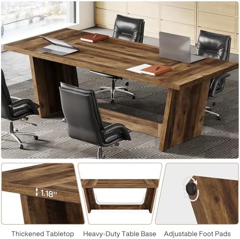 Tribesigns 6 FT Conference Room Table, 71”Large Executive Seminar Desk for 6–8 People, Rectangular Meeting Table for Office, Heavy-Duty Business Boardroom Table with Wooden Pedestal Base, Dark Brown