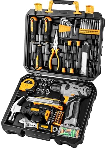 DEKOPRO Tool Set：Tool Kit with 8V Cordless Drill,Tool Box with Drill,Hand Drill Set for Men & Women,Home Tool Kits for House Repair,Handyman,DIY 126 Piece