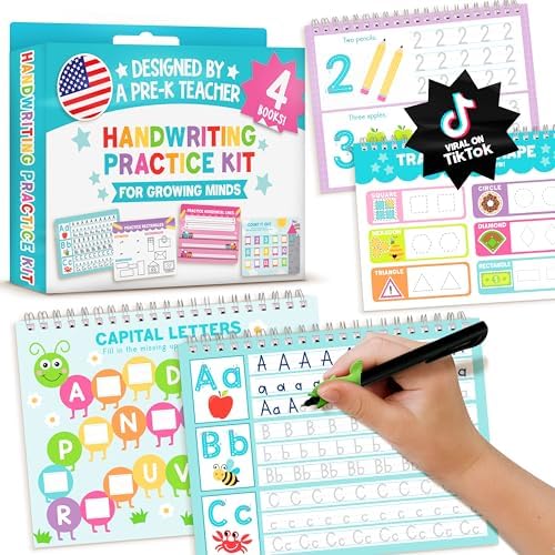 4 Grooved Writing Books for Kids 3-5 Large Reusable PreK Tracing Workbooks