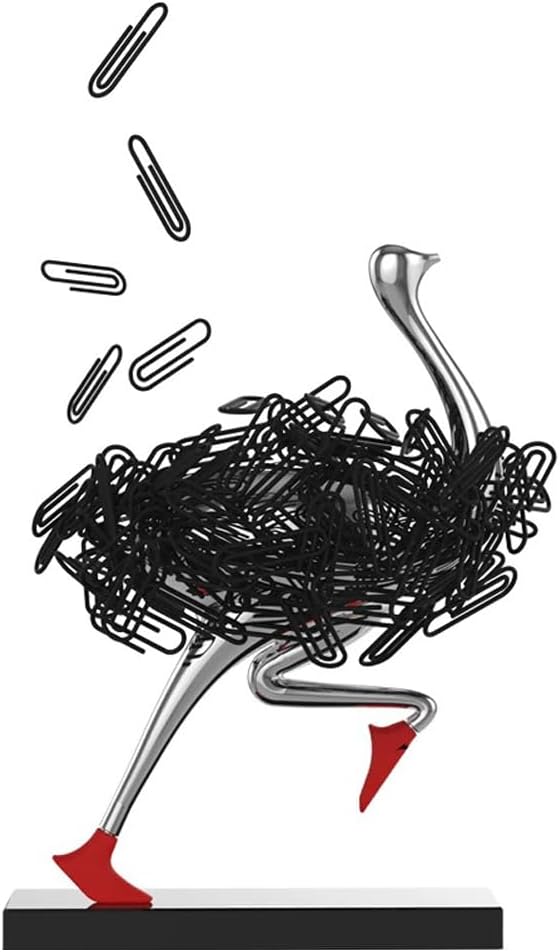 Running Ostrich Magnetic Paperclip Holder Funny Office Desk Decor Decorative Jewelry Storage Dispenser Silver Creative Small Gifts for Friends Coworkers