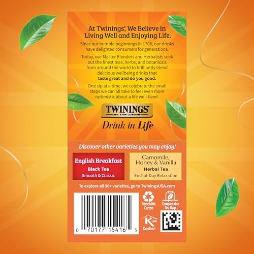 Twinings Ceylon Pure Black Tea Individually Wrapped Bags, 20 Count (Pack of 2), formerly Ceylon Orange Pekoe, Crisp, Refreshing, Caffeinated, Enjoy Hot or Iced, 20 Teabags