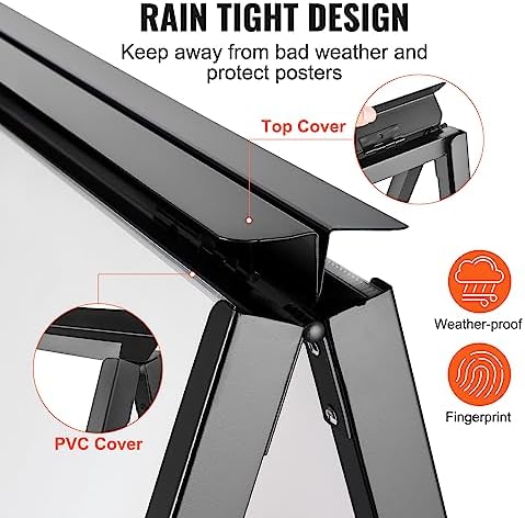VEVOR A Frame Sidewalk Sign, 24x36 Inch Heavy Duty Slide-in Signboard Holder, Double-Sided Folding Sandwich Board Signs, Steel Pavement Sign Poster for Outdoor Business Street Advertising (Frame only)