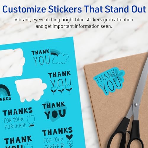 Avery Printable Sticker Paper, 8-1/2" x 11", Full-Sheet Labels, Bright Blue Labels, Laser/Inkjet Printable, 10 Total, Great for Packaging and Stickers