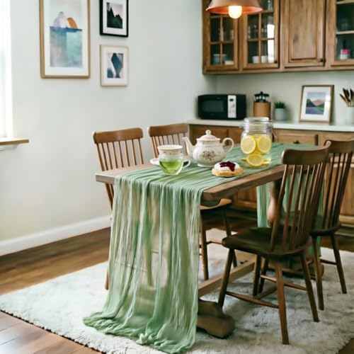 Sage Cheesecloth Table Runner Fall Boho Wedding Birthday Home Decor