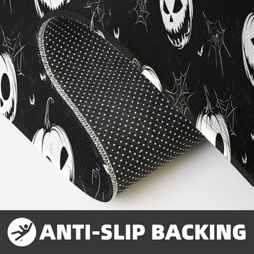 Thanksgiving Halloween Pumpkin Kitchen Floor Mat Set of 2, Non Slip Rugs Absorbent Mats for Floor Countertop Office Home, Black White Indoor Outdoor Decor Doormat 17" x 29.5" + 17" x 47"