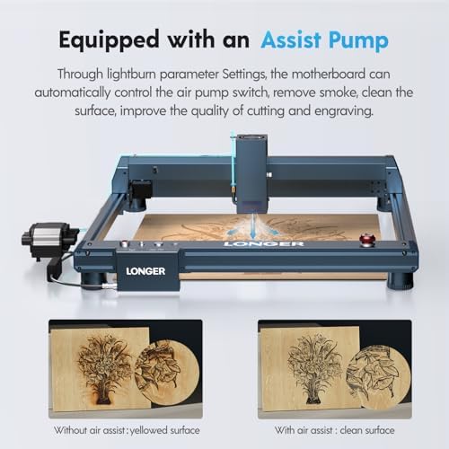 Longer B1 30W Laser Cutter with Air Assist, with Camera Kit, Auto Positioning & Capture,19.7"x 19.7" Honeycomb,Enclosure with Vent,Working Speed Up to 600MM/S,