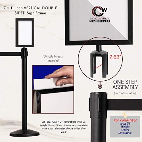 Crowd Control Warehouse Stanchion Post Top Sign Frame, 7 X 11 Inch Vertical